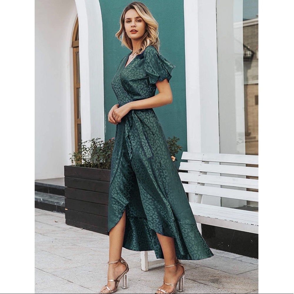 Chiffon V-Neck Ruffle Maxi Dress